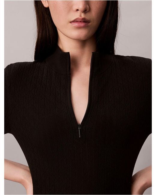 Calvin Klein Black Logo Jacquard Zip Neck Dress