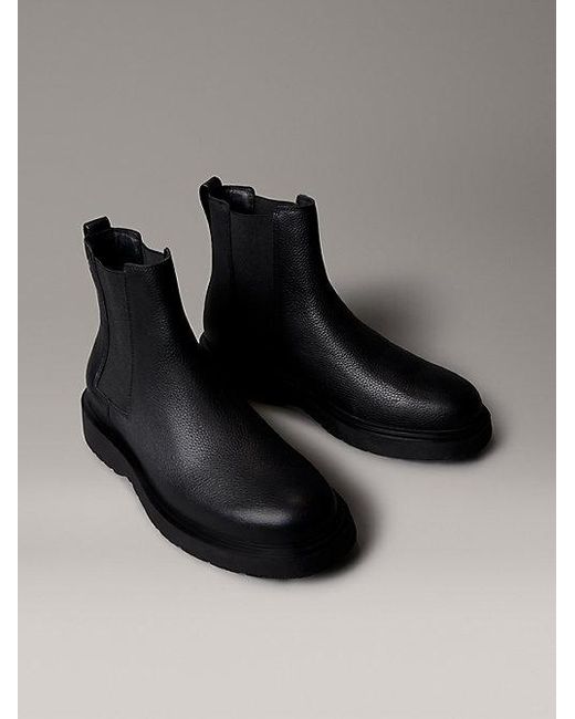 Calvin Klein Black Jeans Leather Lug Chelsea Boots for men