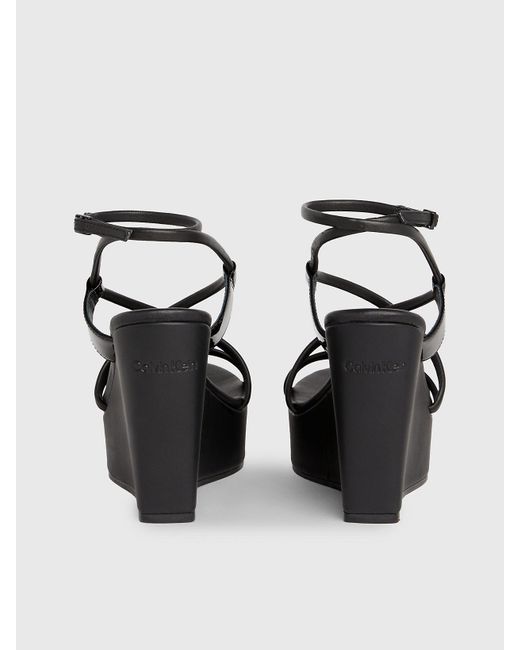 Calvin Klein Black Leather Wedge Sandals