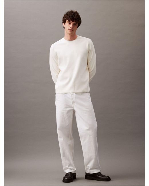 Calvin Klein White Tech Knit Crewneck Sweater for men