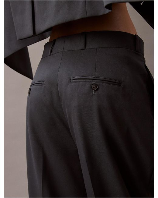 Calvin Klein Gray Pleated Wool Gabardine Blend Trouser