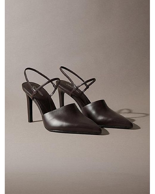 Calvin Klein Brown Leather Slingback Stiletto Pumps