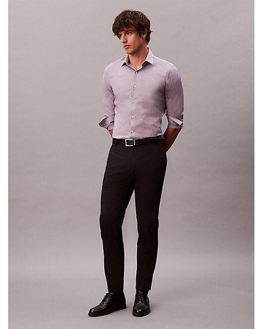 Calvin Klein Purple Slim Cotton Stretch Textured Shirt for men