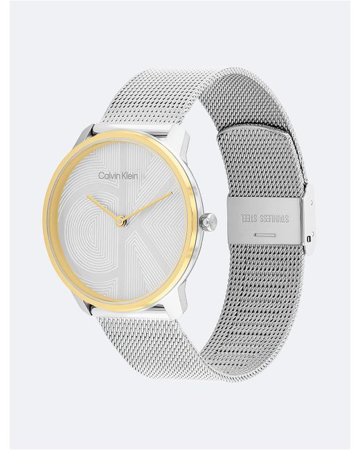 Calvin Klein White Minimal Monogram Logo Mesh Bracelet Watch