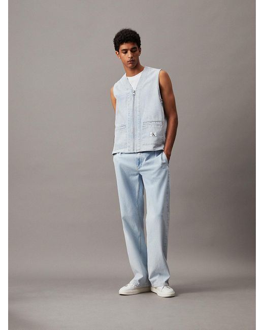 Calvin Klein Blue Denim Zip Up Vest for men