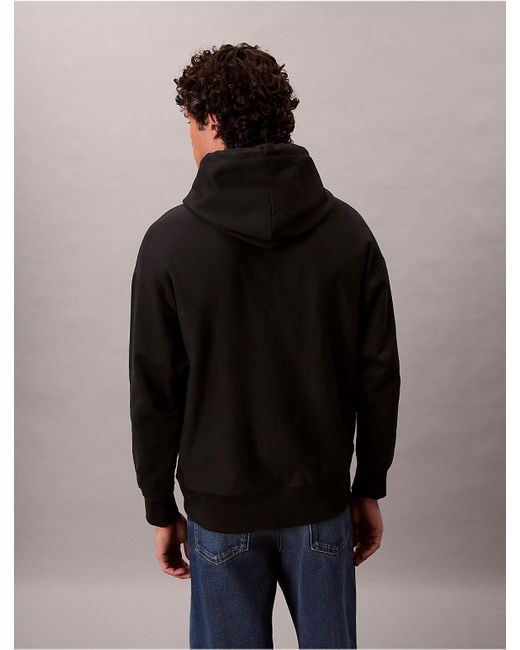Calvin Klein Blue Premium Fleece Monogram Logo Hoodie for men