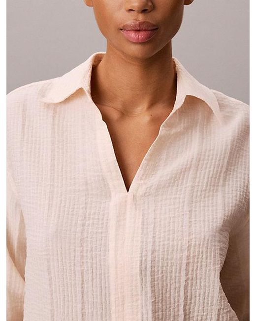 Calvin Klein Natural Viscose Blend Sheer Stripe Shirt