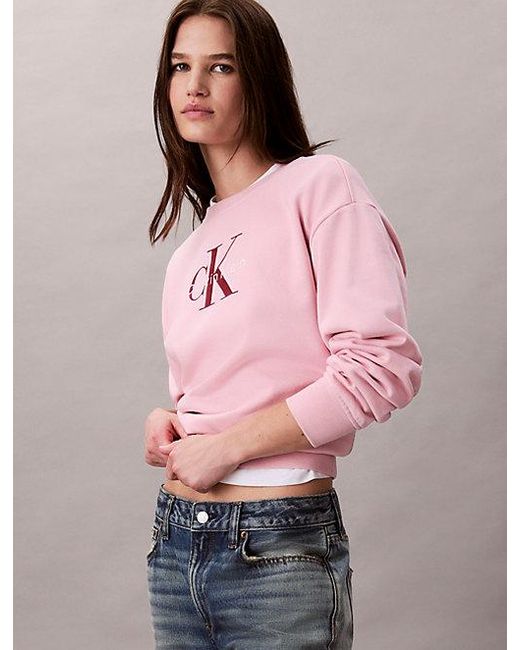 Calvin Klein Pink Jeans Monologo French Terry Relaxed Sweatshirt