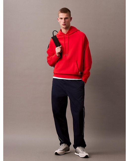 Sweat-Shirt À Capuche Oversize En Daim Et Tissu Éponge Calvin Klein pour homme en coloris Red