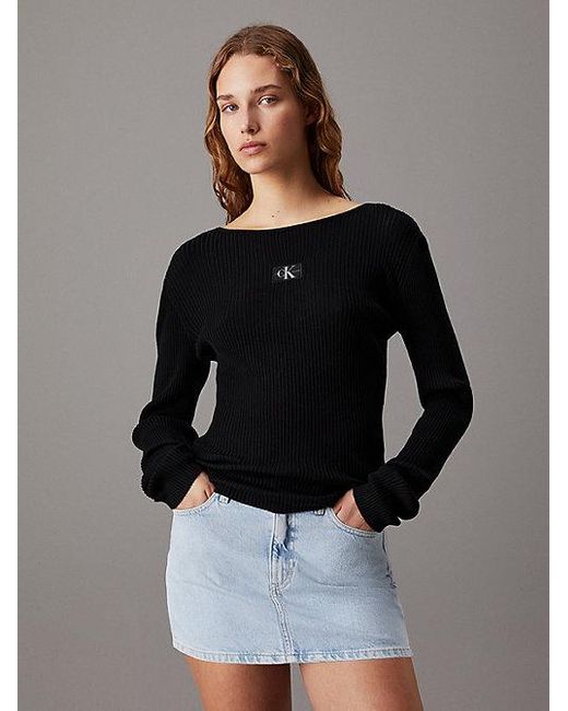 Jersey slim de canalé de lyocell Calvin Klein de color Black
