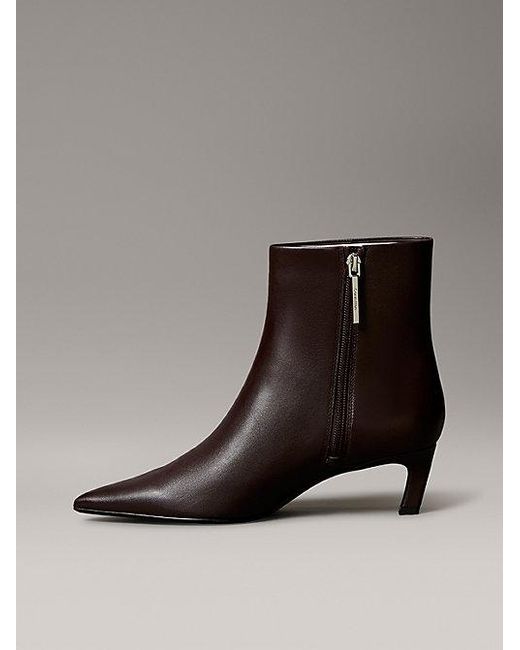 Calvin Klein Black Leather Kitten Heel Zip Ankle Boots