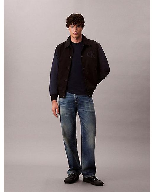 Calvin Klein Blue Jeans Nylon Cotton Varsity Bomber Jacket for men