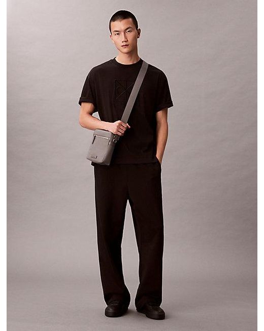 Calvin Klein Gray Embossed Emblem Logo Reporter Bag for men