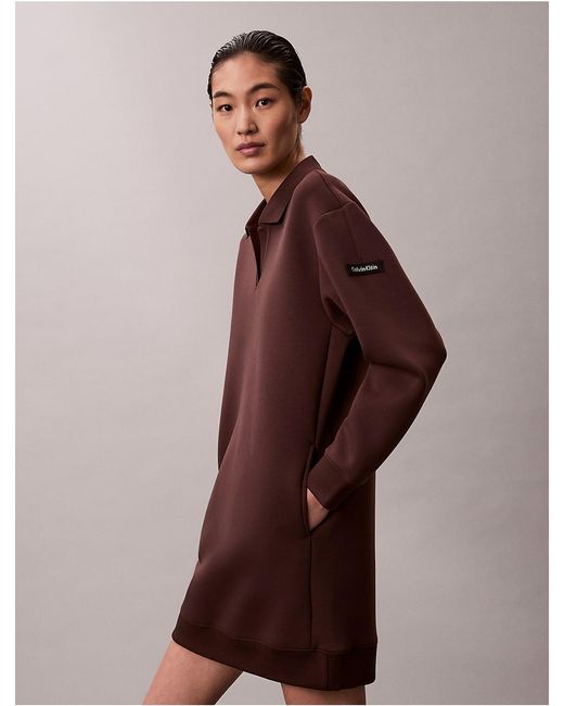 Calvin Klein Brown Smooth Mini Polo Sweatshirt Dress