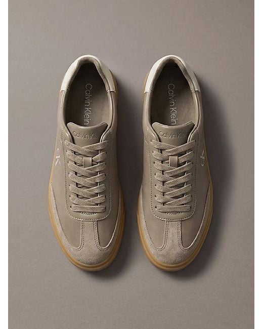 Calvin Klein Gray Leather Signature Logo Trainers