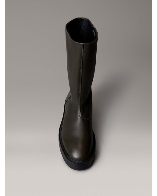 Calvin Klein Black Leather Stacked Heel Boots