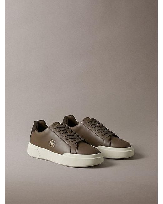Calvin Klein Brown Leather Durable Traction Chunky Trainers for men