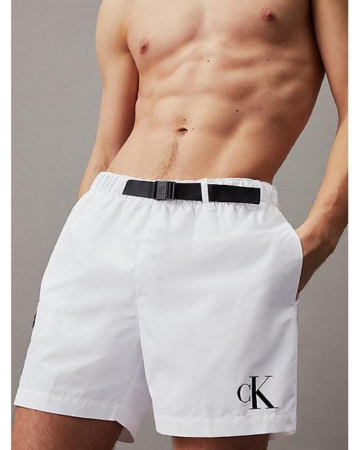 Calvin Klein Medium Badeshorts mit Tunnelzug in White für Herren