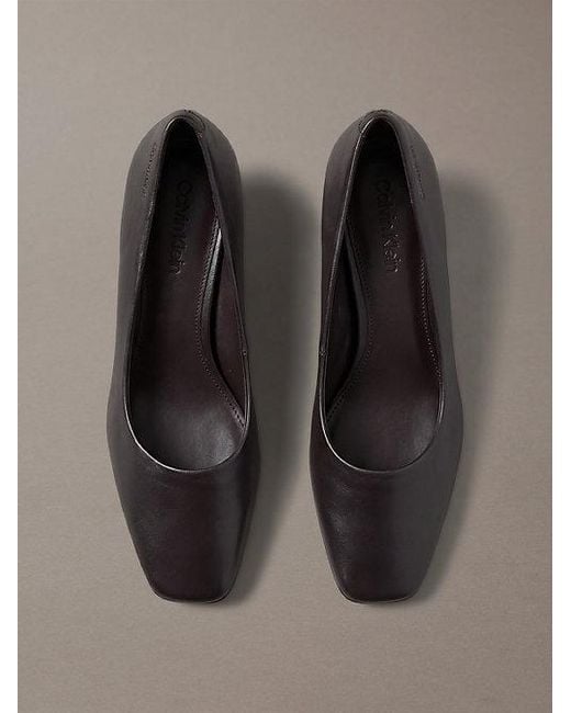 Calvin Klein Gray Leather Kitten Heel Pumps