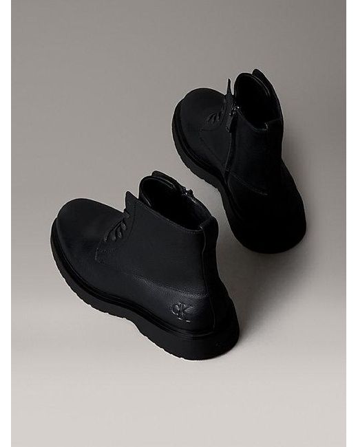 Calvin Klein Black Jeans Leather Zip Lace Up Boots for men