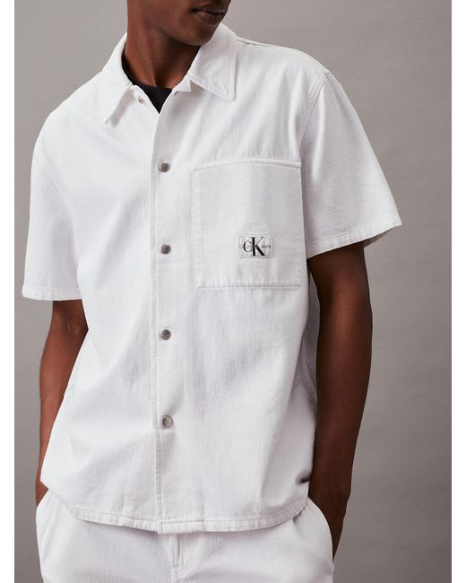 Calvin Klein White Denim Short Sleeve Shirt for men