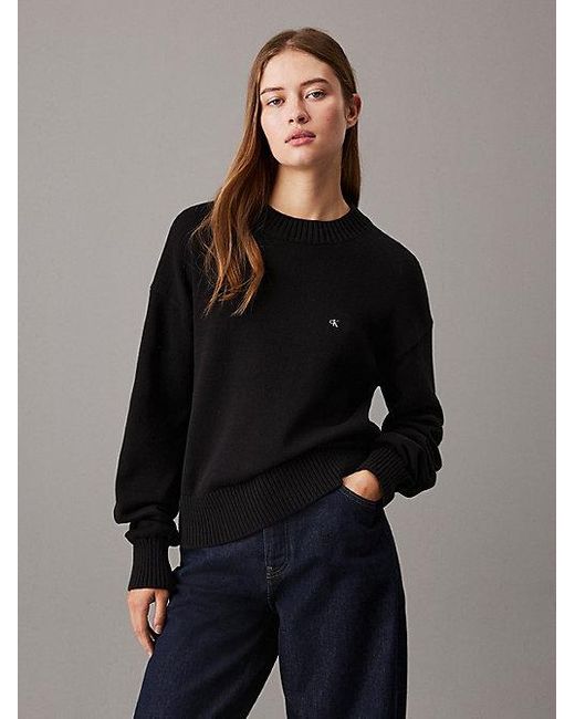 Jersey de algodón con monograma Calvin Klein de color Black