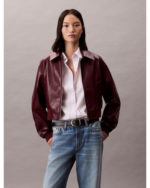 Calvin Klein Multicolor Cropped Faux Leather Bomber Jacket