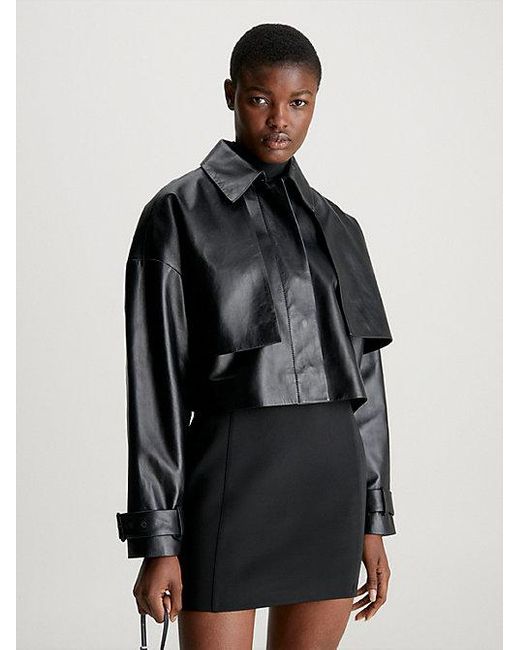 Chaqueta de piel Cropped Calvin Klein de color Black
