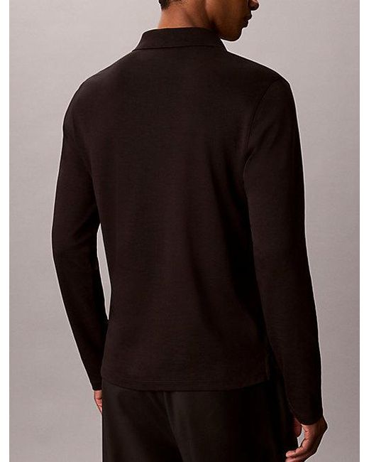 Calvin Klein Black Slim Cotton Long Sleeve Polo Shirt for men