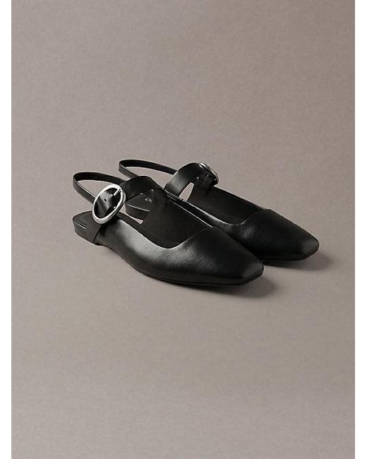 Calvin Klein Black Leather Slingback Ballerinas