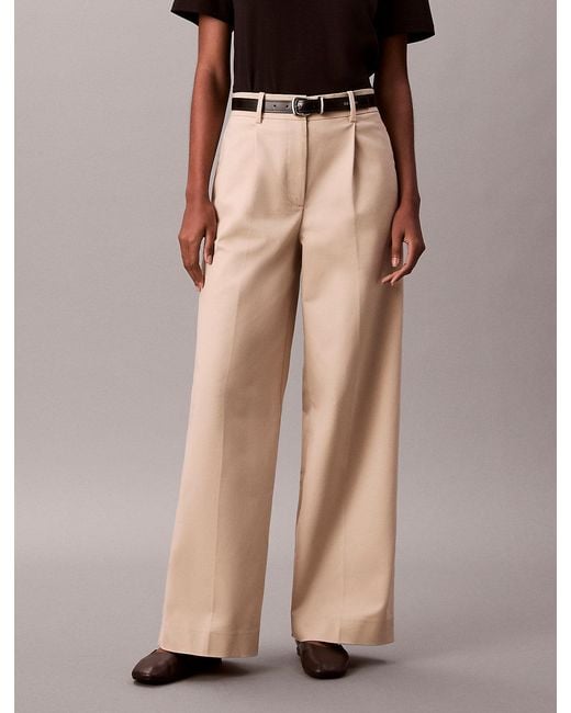 Calvin Klein Multicolor Stretch Chino Pleated Wide Leg Trousers