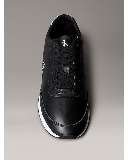 Calvin Klein Gray Jeans Leather Signature Logo Runner Trainers for men