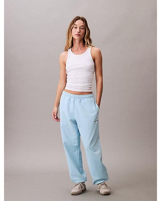 Calvin Klein Blue Cotton Terry Monogram Joggers
