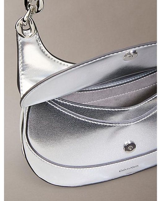 Calvin Klein White Engraved Linked Chain Metallic Shoulder Bag