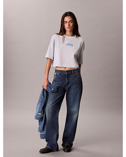 Calvin Klein Purple Jeans Cropped Varsity Logo T-Shirt