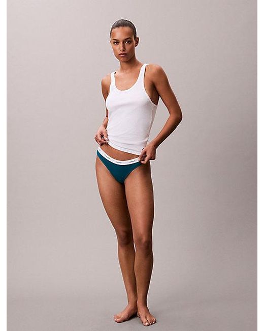 Calvin Klein White Thong Cotton Stretch Rib