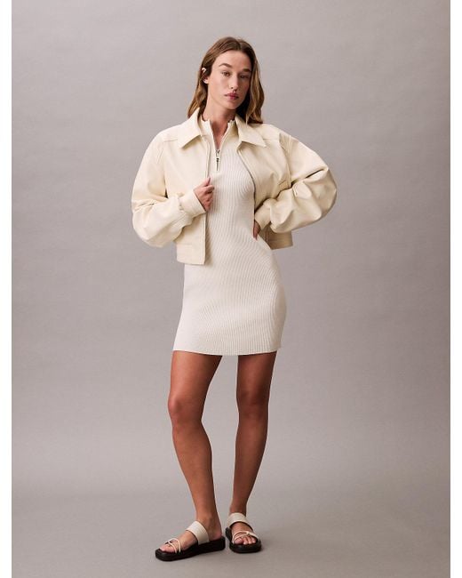 Calvin Klein Natural Quarter Zip Slim Mini Dress