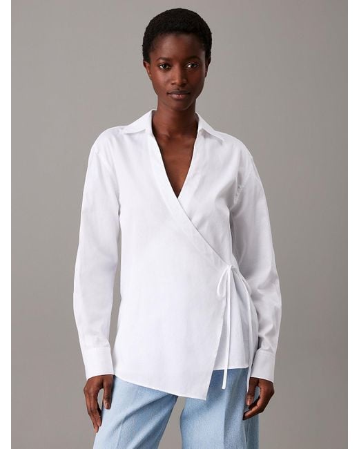Calvin Klein White Relaxed Poplin Wrap Shirt