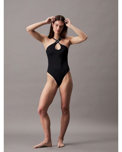 Calvin Klein Black Halter Neck Swimsuit - Ck Meta Legacy