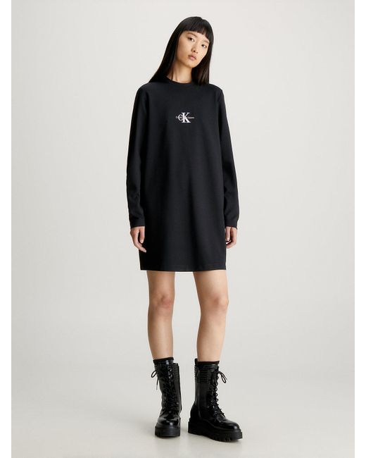 Robe chemise à manches longues en Milano Calvin Klein en coloris Black