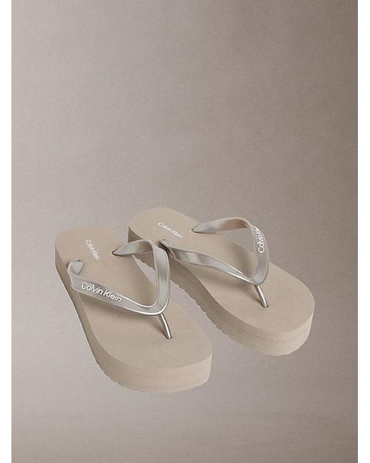 Calvin Klein Natural Pearlised Platform Flip Flops
