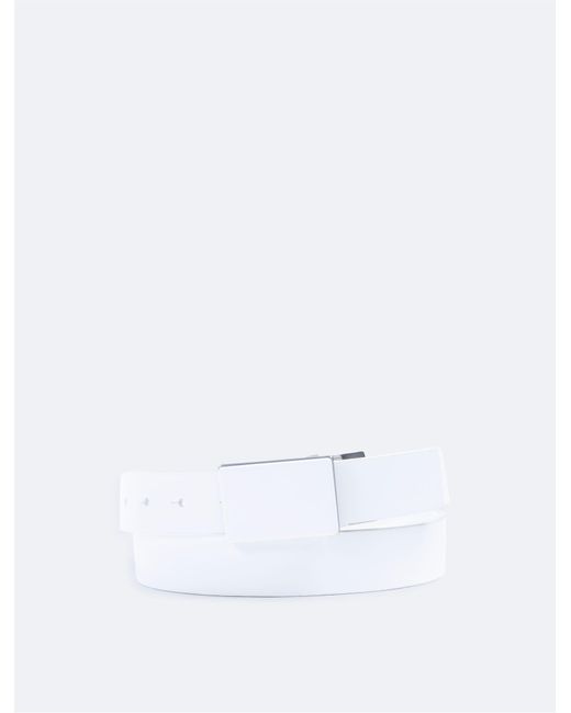 Calvin Klein White Monogram Logo Plaque Webbing Belt for men