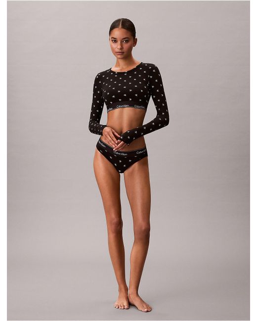 Calvin Klein Black Icon Cotton Modal Lightly Lined Long Sleeve Tee Bralette