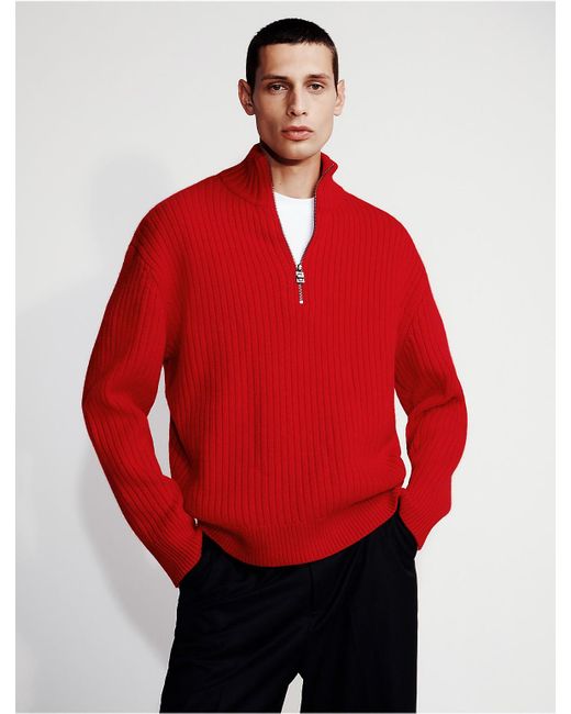 Calvin Klein Blue Ribbed 1/4 Zip Sweater for men