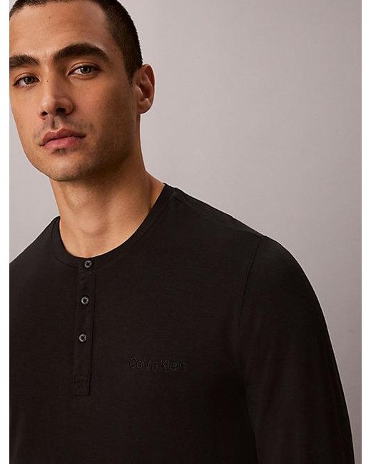 Calvin Klein Black Henley Pyjama Top Ultra Soft Modal for men