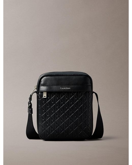 Calvin Klein Black Embossed Emblem Logo Reporter Bag for men