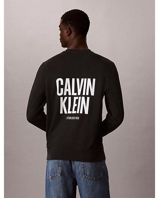 Calvin Klein Black Jeans Cotton Terry Logo Sweatshirt for men