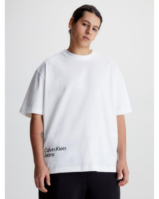Calvin Klein Plus Size Back Logo T shirt in White for Men Lyst UK