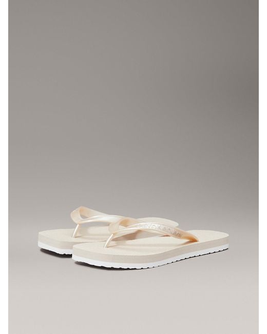 Calvin Klein Gray Metallic Square Toe Flip Flops