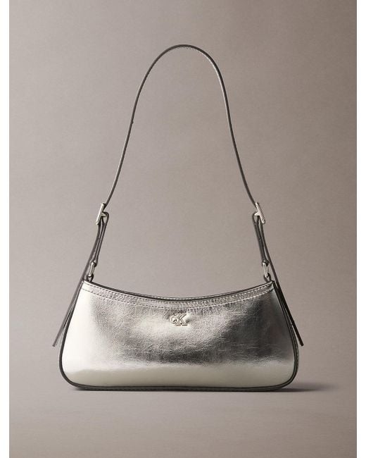 Calvin Klein Gray Monogram Metallic Small Shoulder Bag